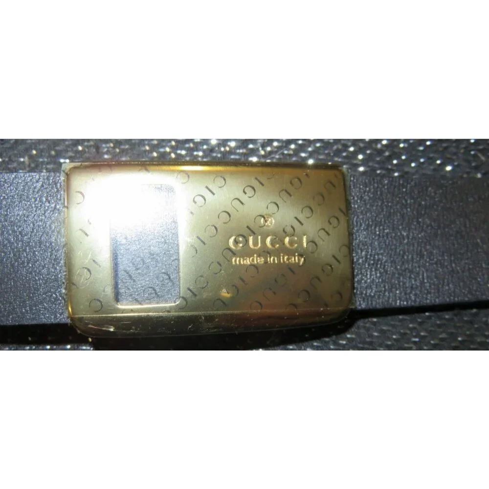 Gucci Black Leather Gold Buckle Logo Plaque Belt sz 38 95/38 (46 inches)